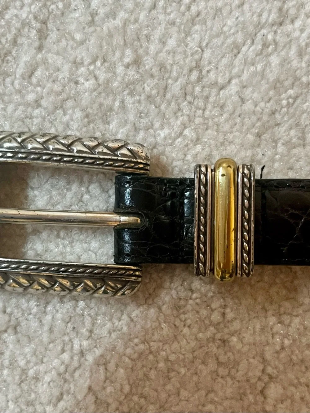 Brighton Black Croc-Embossed Belt with Two-Tone Hardware